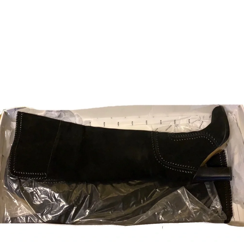 REPORT Liola Black Suede Leather Over the Knee Boots 9 NWT